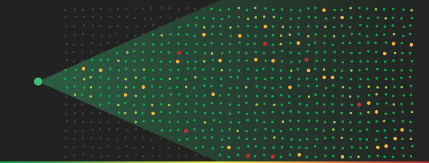 A risk assessment beam lighting a field of transactions, with higher-risk activity highlighted